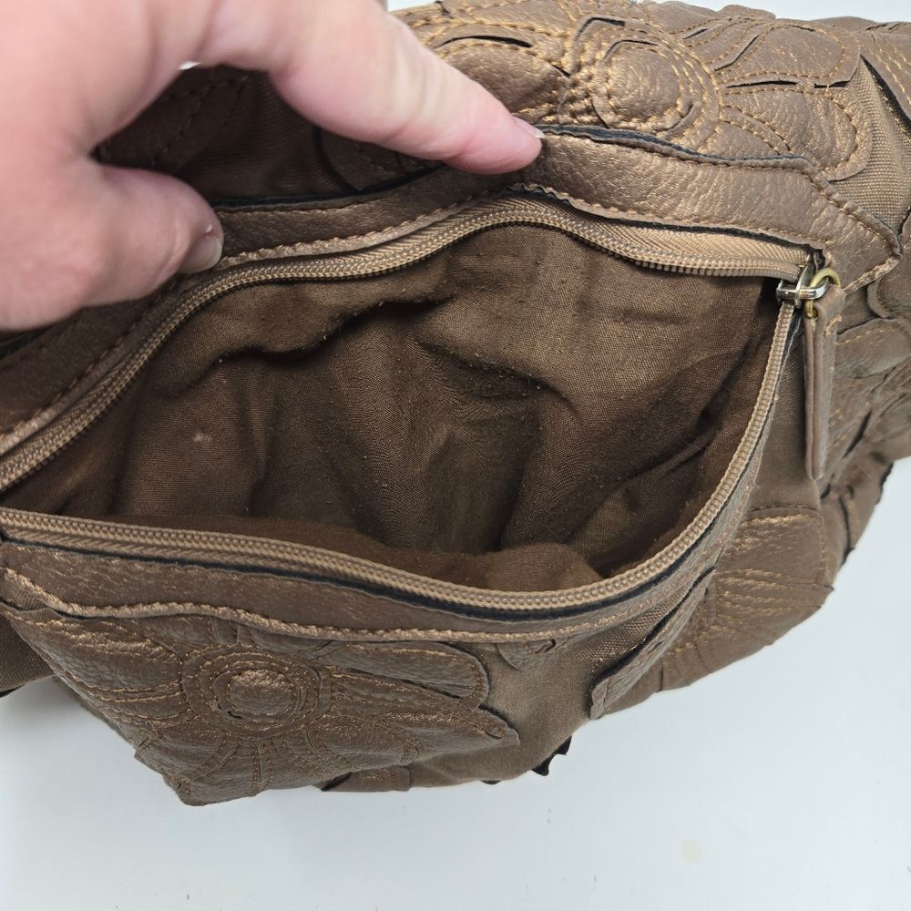 BIG BUDDHA Hibiscus Canvas Shoulder Tote Bag Bronze Tan Neutral Floral Y2K Boho - Picture 12 of 16